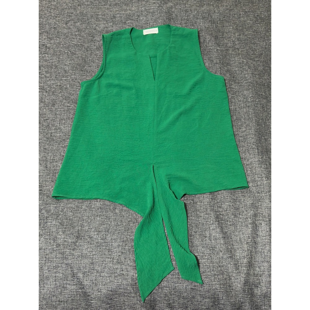 The Nines Women's Small Blouse Green Sleeveless Tie‎ Front V-Neck VT10121